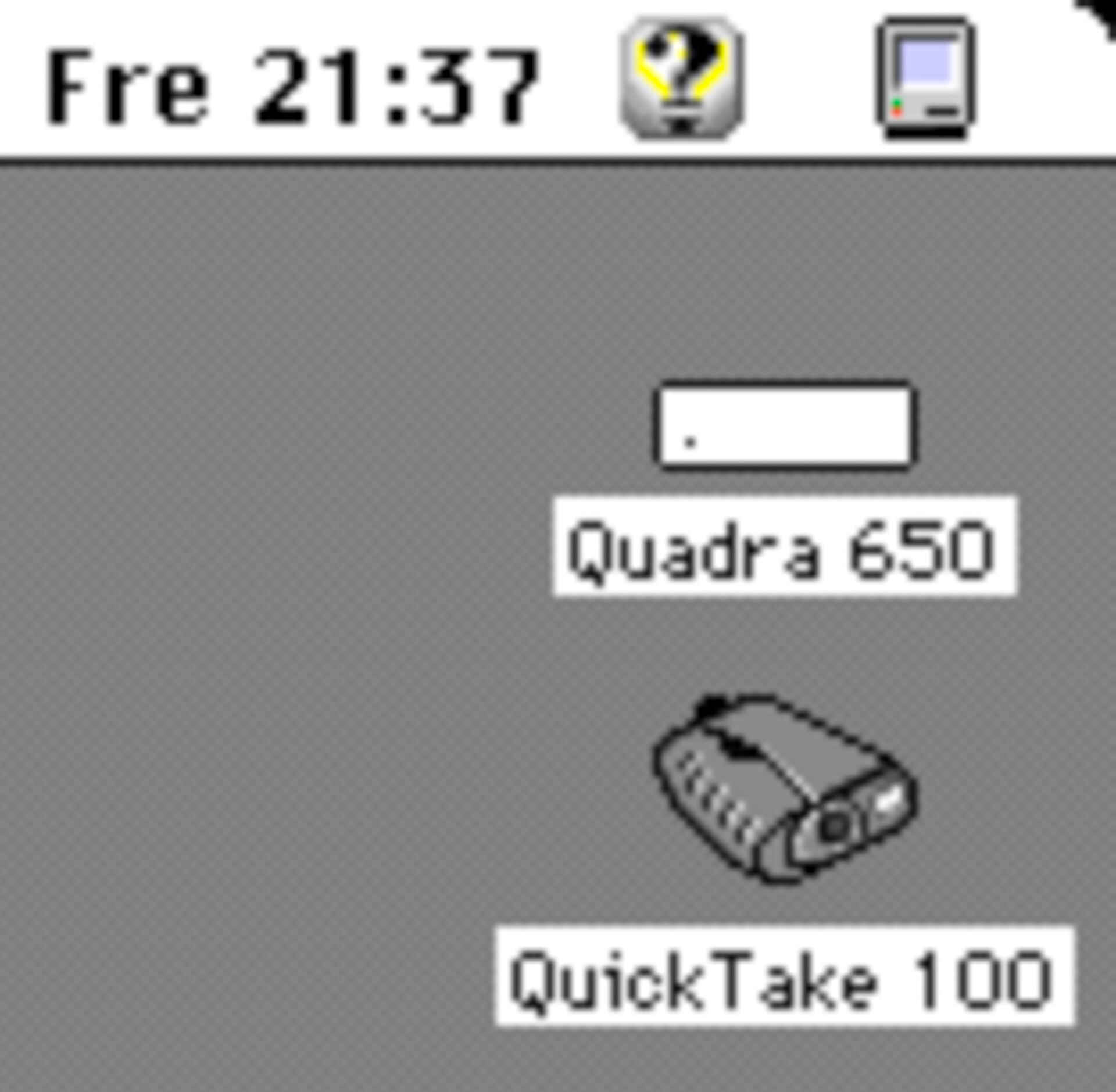 Die QuickTake 100 ist gemountet (Screenshot, MacOS 7.6.1) (Foto: Martin Frech, 6/2009) Screenshot: Die QuickTake-Kamera ist gemountet (MacOS 7.6.1) (Foto: Martin Frech, 6/2009)