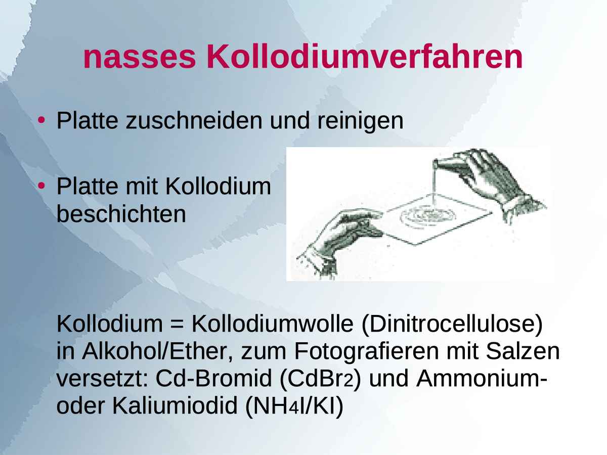 Vortragsfolie 8 zum Vortrag von Martin Frech: ›Nasses Kollodiumverfahren‹ (Foto: Martin Frech, 3/2014)